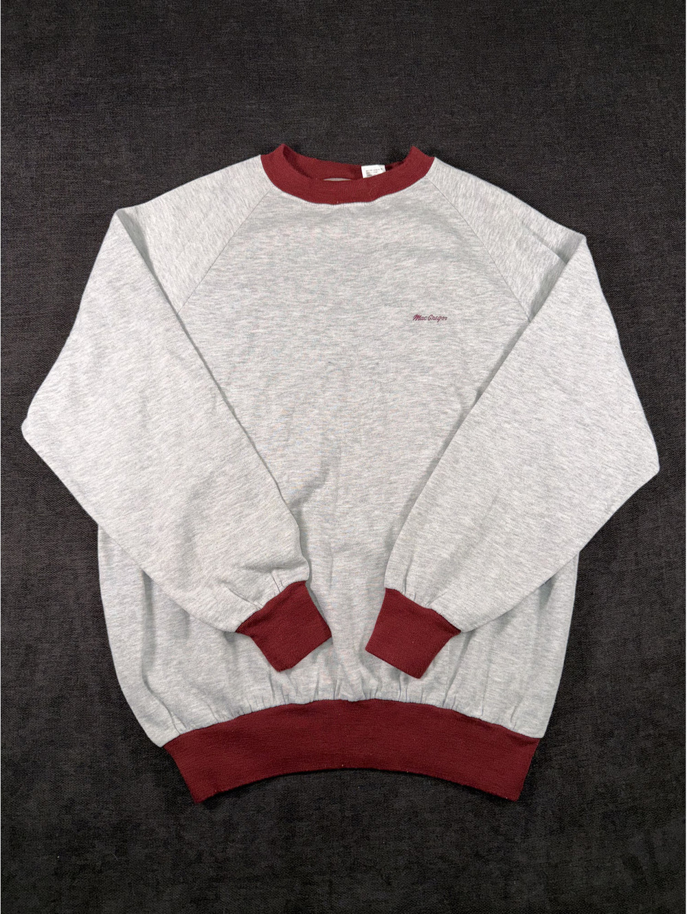 MacGregor Vintage Gray and Burgundy Crewneck Sweatshirt Medium